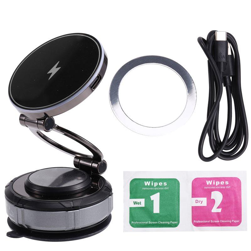 Upgraded 15W Wireless Faster Charging Phone Holder 360° Vacuum Magnetic Mount For Magsafe For Car Suction Cup