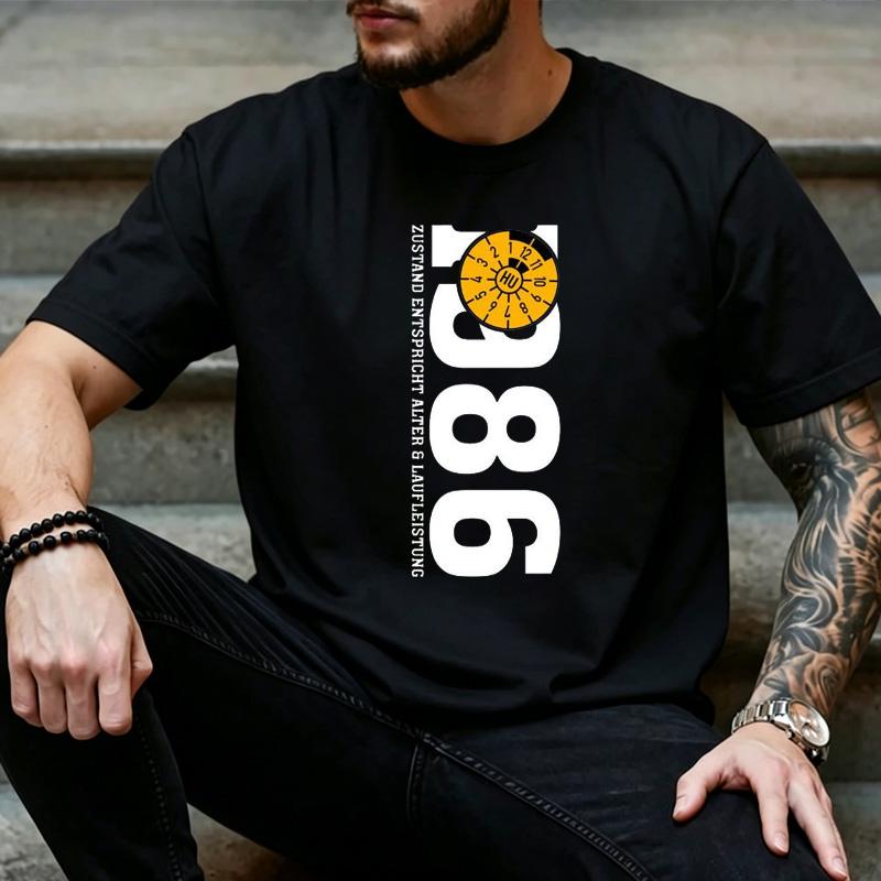 Retro Speedometer Dial Vertical GerUnisex Text 1986 Graphic T Shirt Unisex Vintage Birthday Short Sleeve Casual Street Tee