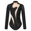 Women Long Sleeve Rhinestones Mesh Gymnastics Leotard Bodysuit Ice Skating Jumpsuit