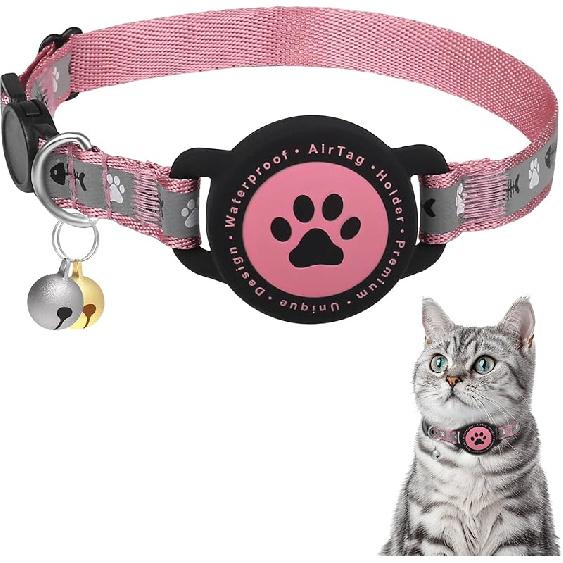 Waterproof Airtag Cat Collar, Reflective Cat Airtag Collar with Bell, Breakaway Cat collar AirTag Holder, Lightweight Kitten Collar for Apple Air