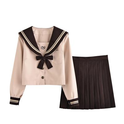 Aculldo Sailor Long School High School Girl Embroidered Two Brown School Cultural Authentic Uniform Uniform, Sleeve, Girls' Uniform, Costume, 3-Piece