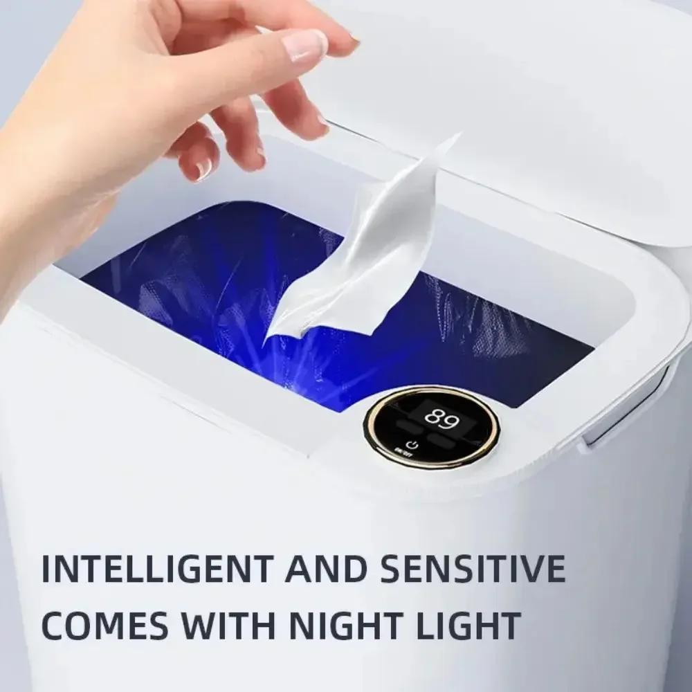 20L Smart Sensor Trash Can Automatic Opening Lid with Display Type-C Rechargeable for Kitchen Bathroom Toilet Smart Home