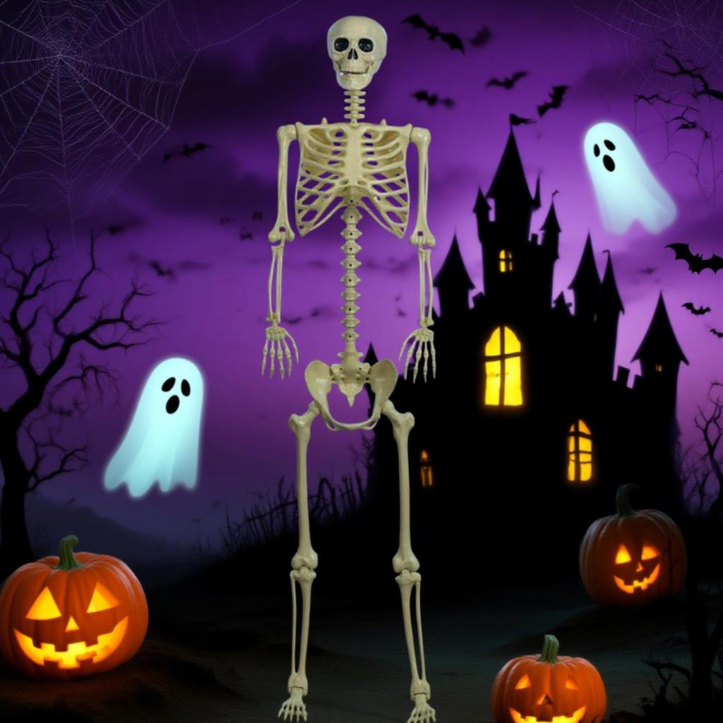 Halloween Skeleton Decorations Movable Halloween Large Skeleton Figurines Outdoor Holiday Decorations For Standing Bathing