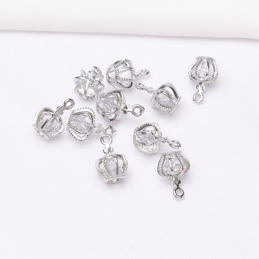 10pcs 14K Gold-wrapped Zircon Crystal Three-dimensional Square Pendant, Crown Pendant, DIY Earrings, Necklace Jewelry Pendant.