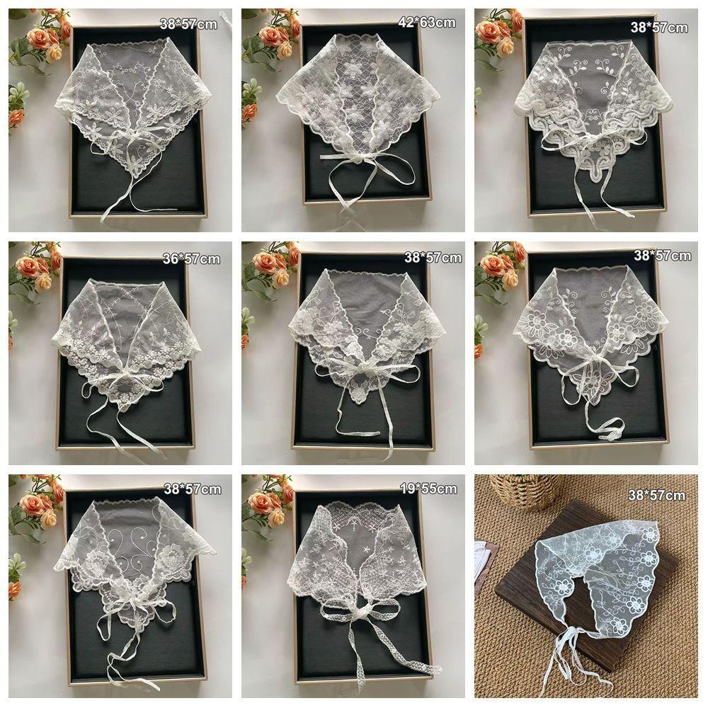 Fashion White Woven Floral Lace Hair Scarf Wraps Breathable Retro Triangle Headscarf Sweet Hair Band Photo