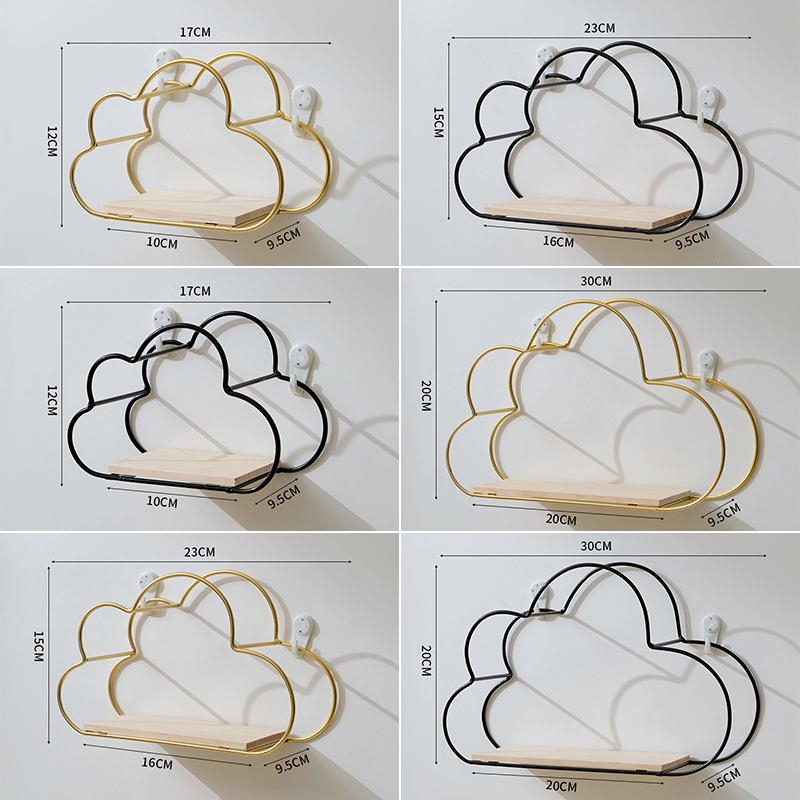 Nordic Style Home Wall Decoration Cloud Shape Shelf Creative Iron Wall Shelf Wooden Clapboard Children Room Decor Display Stand
