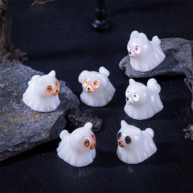 5PCS Dollhouse Luminous Ghost Animal Miniature Models DIY Accessories Doll House Decor Halloween Ornaments Glow In The Dark Toys