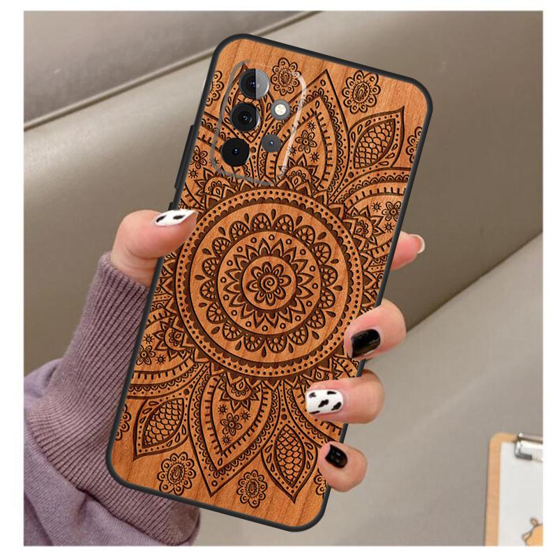 Mandala Floral Wood Case For Samsung Galaxy A32 A52 A12 A22 A16 A26 A36 A56 A06 A55 A35 A15 A54 A34 A14 A13 A53