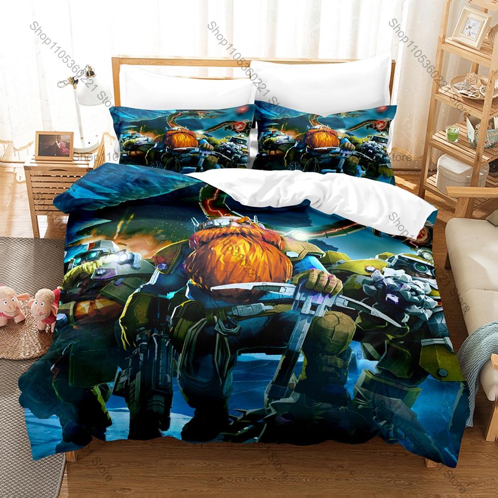 Deep Rock Galactic Dark Cave Space Mining Game Bedding Set Duvet Cover + 2 Pillowcases Teen Gaming Room Decor