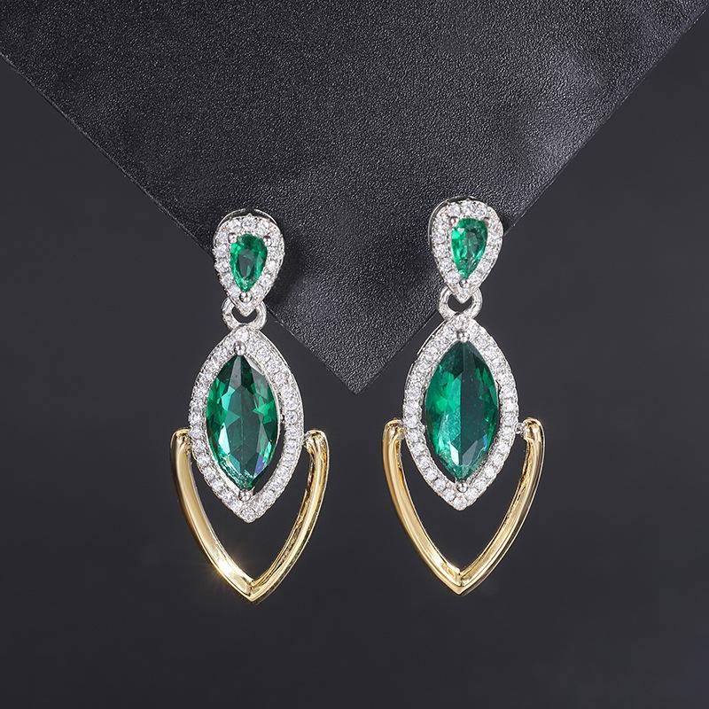 Jewelry Emerald Horse Eye Retro Water Drop Zircon Colored Treasure Diamond-Encrusted