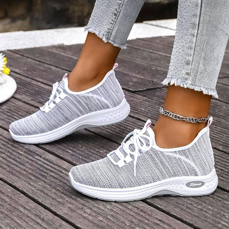 Mode Frühling Herbst Dicke Sohle Sneaker Damen 2025 Neu Weiche Sohle Atmungsaktive Freizeitschuhe Frau Komfort Rutschfest Strick Sportsneaker 42