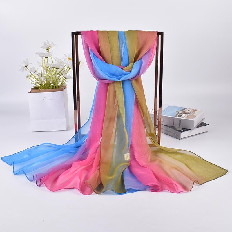 Spring/Summer New Three Color Gradient Silk Scarf 75 * 180 Georgette Long Scarf