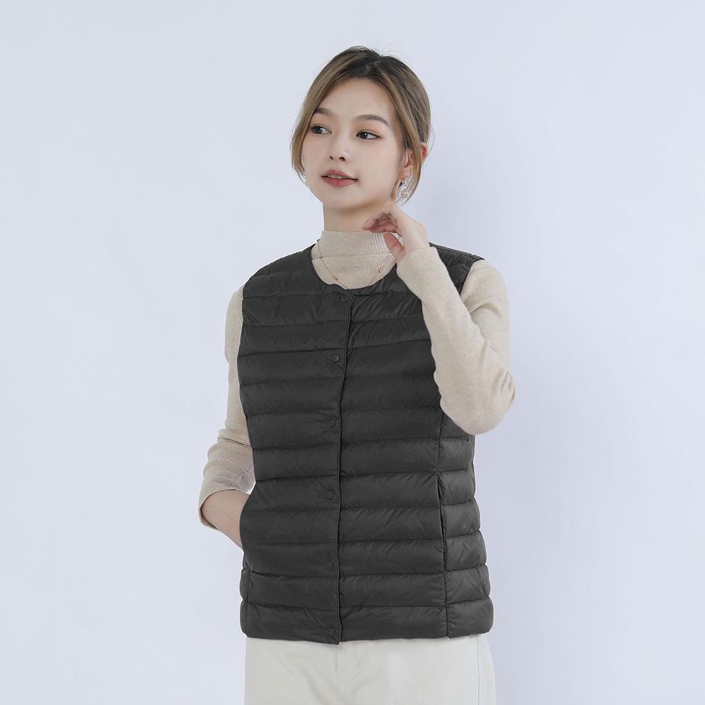 

Повседневный пуховик для женщин с легким пуховиком с круглым вырезом и V-образным вырезом S чёрный