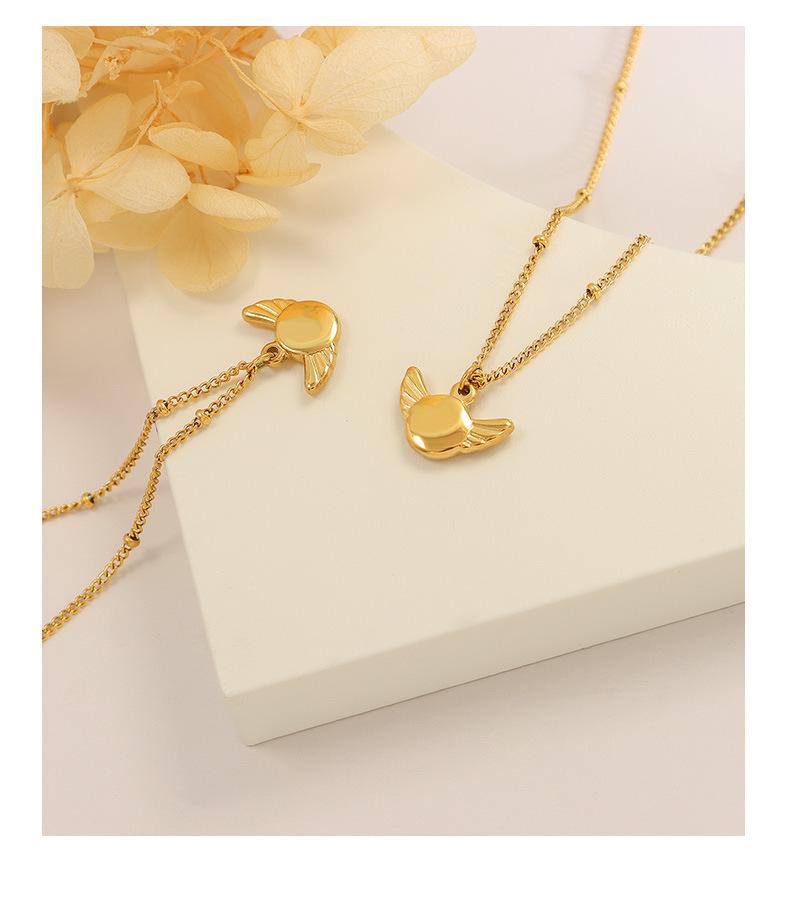 Gold-Plated Geometric Wing Pendant Necklace: Japanese-Korean Design with Titanium Steel Clavicle Chain