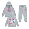 Kids' Long Sleeve Loose Pullover Letter Print Drawstring Hooded Sweatshirt Sweatpants Set