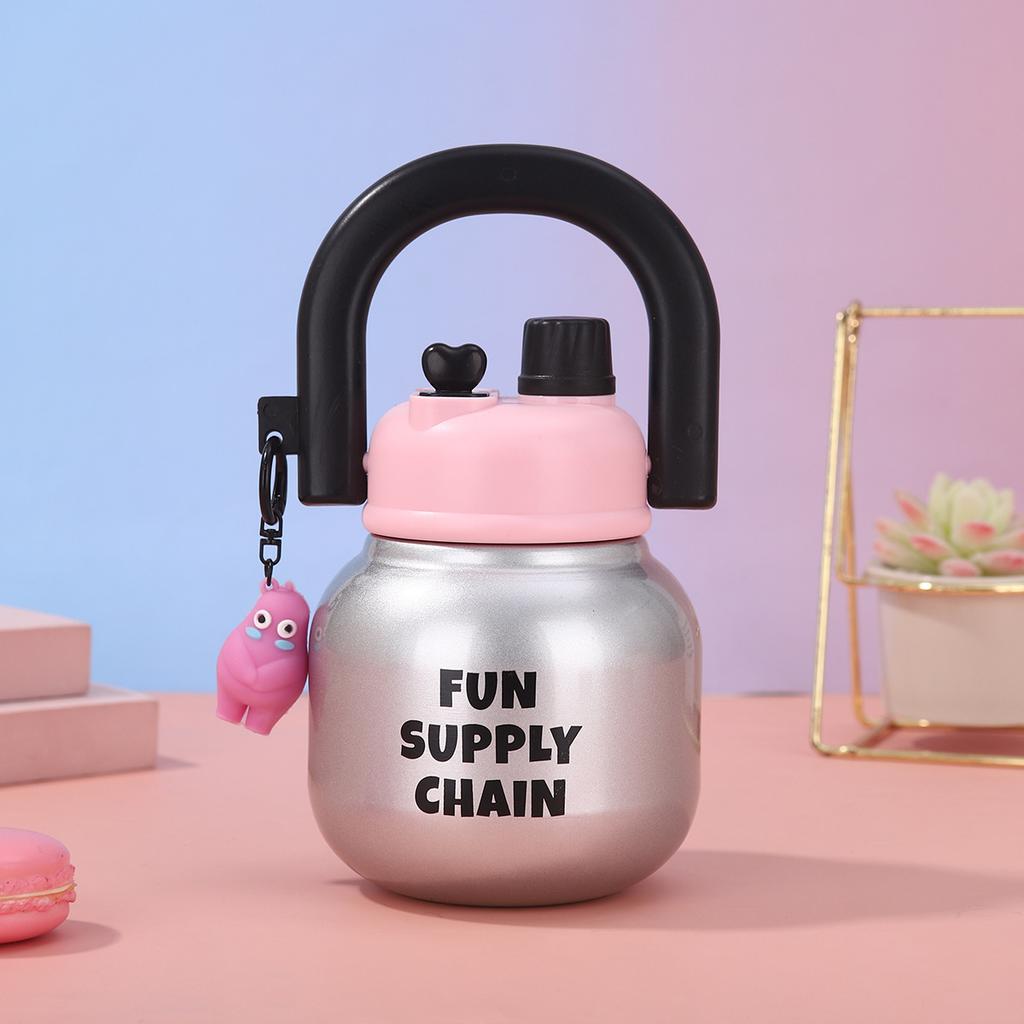 New High Appearance Level Stainless Steel Thermos Cup Cute Double Drink Carrying Pot Outdoor Portable Cup with Straw