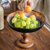 Light Luxury, High-End Retro Wood High-Footed Fruit Plate, Ceramic Snack Tray, Fruit Plate, Entrance Ornament Export