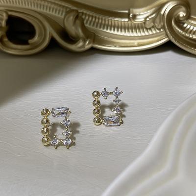 Square Hollow Diamond Earrings for Women, Simple Commuting Temperament and Versatile Earrings Trendy