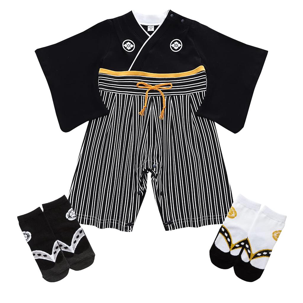 Comfort U Baby Hakama Japanese Kimono Outfit with Perfect for Baby First Shrine and First Festivals Dark Boys' Romper, 100% Cotton, Pattern,