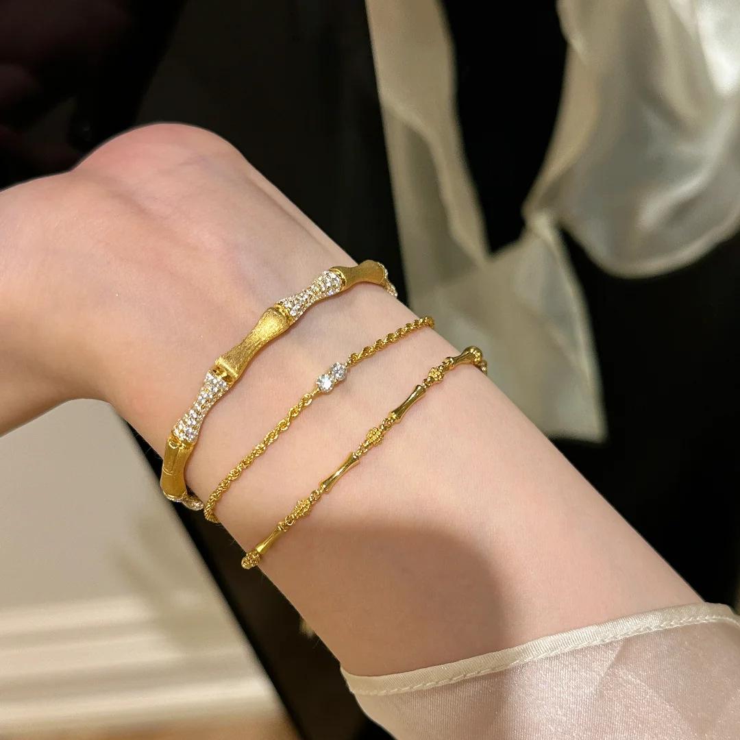 Plant Department New Chinese Brushed Bamboo Bracelet Italian Medieval Light Luxury Bamboo Ring Full Diamond Stud Earrings Bracelet Women