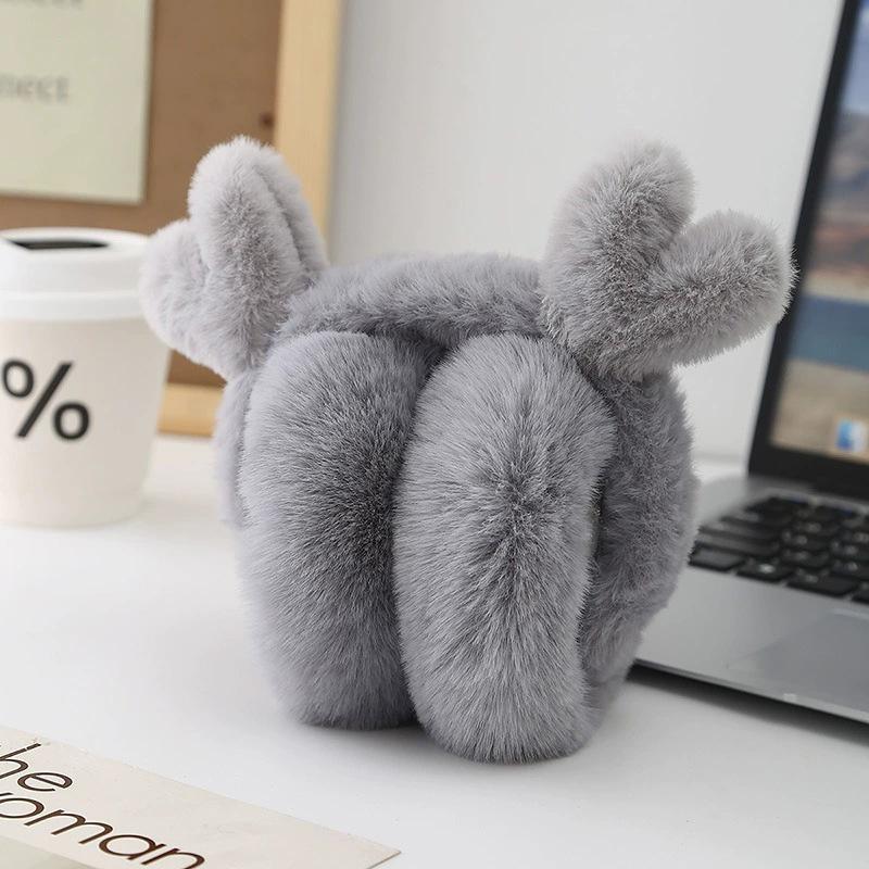 1Pc Folding Earmuffs Winter Ear Warmers Warm Windproof Cute Animal Ear Design Plush Earmuffs Faux Fur Ear Protection
