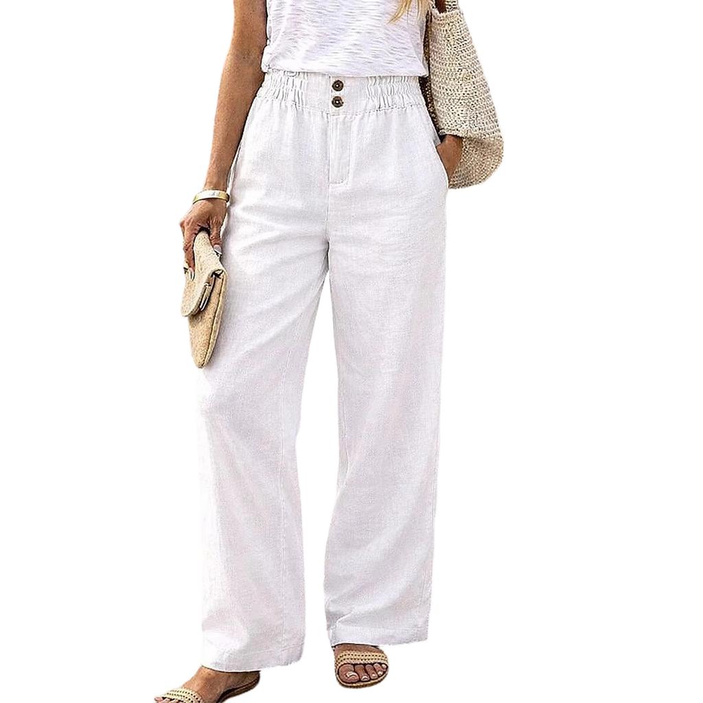 Women's Fashionable Casual Linen Basic High-waisted Trousers