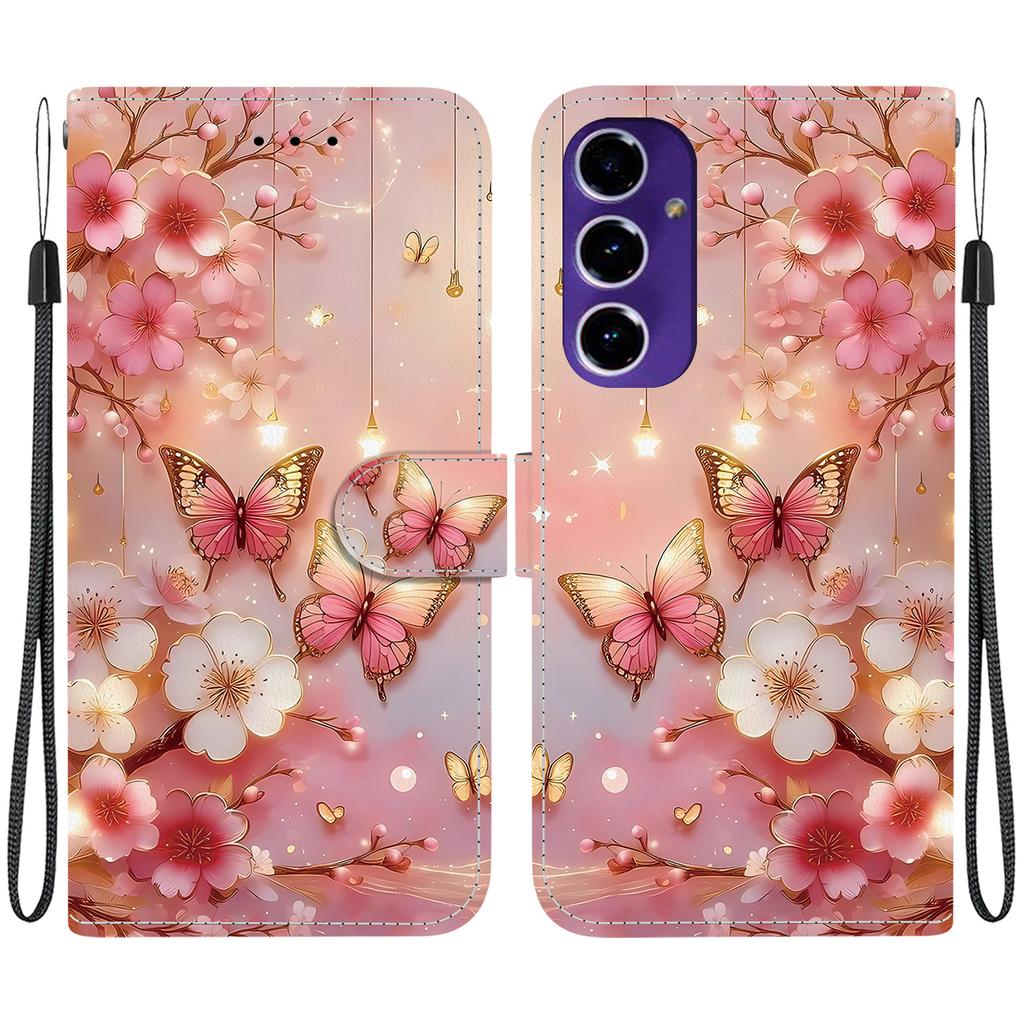 Handmade PU Leather Flip Case for Samsung Galaxy S24 FE (SM-S721B) Anti-Slip Shockproof Cover with Wrist Strap & Heart/Rose Cat Designs