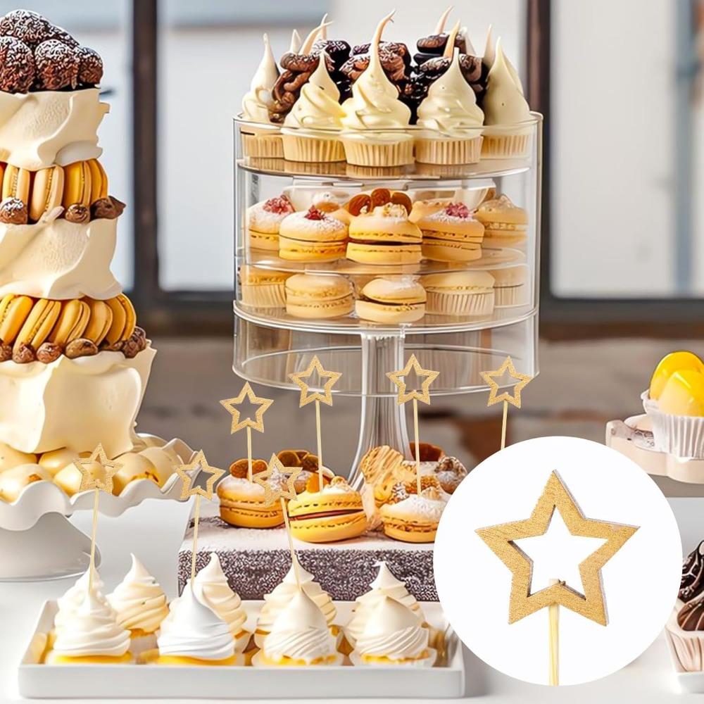 50pcs Golden Silver Hollow Star Bamboo Skewers Buffet Fruit Food Picks Cocktail Sticks Christmas Party Birthday Wedding Decor