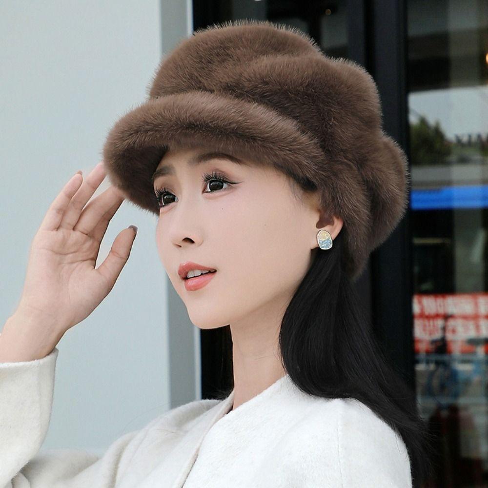 Protection From Cold Plush Thick Warm Hat Imitation Mink Winter All-match Hat Women Beret