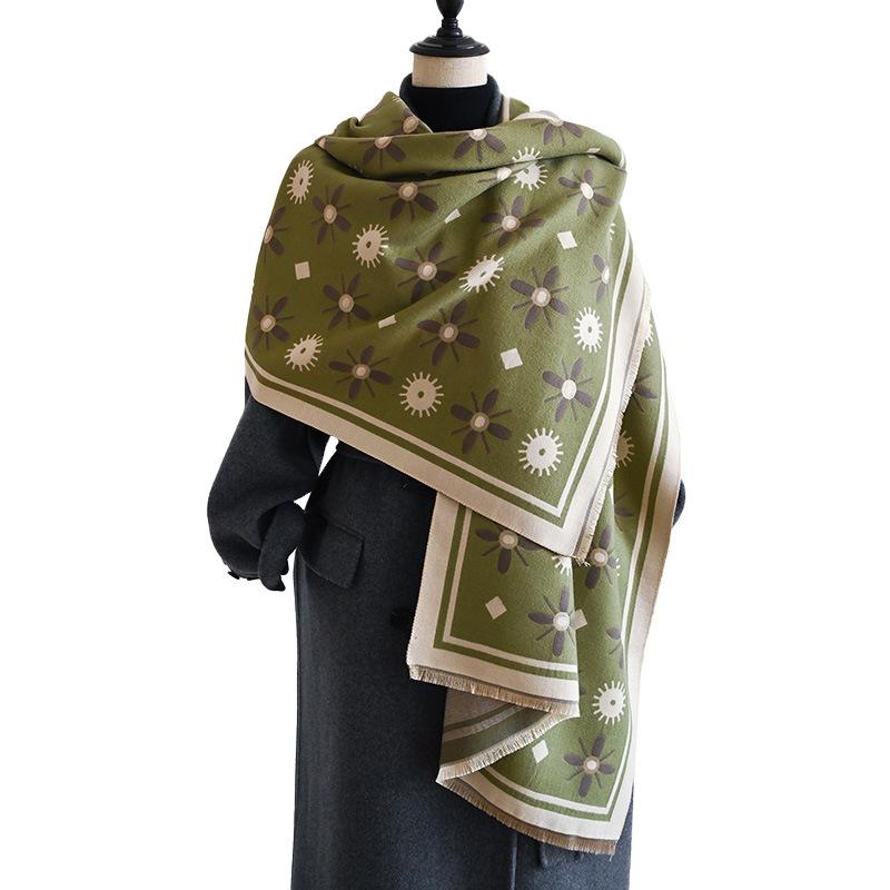 Korean Double-sided Women's Imitation Cashmere Thermal Scarf Fashionable Versatile Pattern Simple Air Conditioner Shawl Scarf