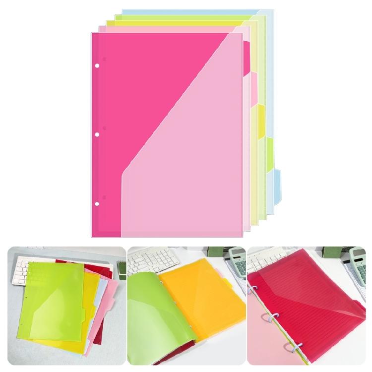 5 Pcs Plastic Dividers Index Page Folders 3 Holes File Folders Separator Binder Sheet Protectors Document Organizers