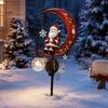 Holiday Pathway Decoration 31 Inch Solar-Powered Christmas Garden Stake Light, Santa Claus On A Moon LED Decorative Yard Light with Snowflake