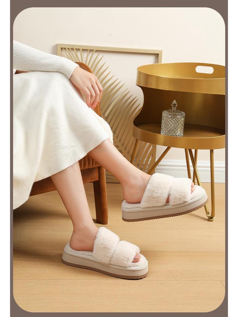 Damen Japanische Baumwollpantoffeln mit offenen Zehen für Herbst/Winter - Innen/Außen, Geräuschlos, Plüschig, Rutschfest, Fellartig.