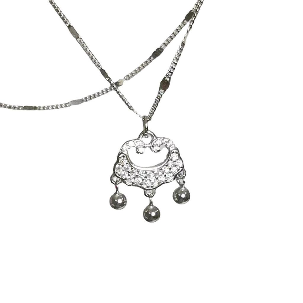 Full Diamond Safety Lock Necklace Female Auspicious Good Luck National Style Blessing Design Sense Collarbone Chain Pendant Girlfriend Gift