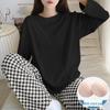 Women's Milk Silk Checkerboard Pajama Set - Round Neck, Long-Sleeve, Self-Contained Breast Pads for Spring and Autumn