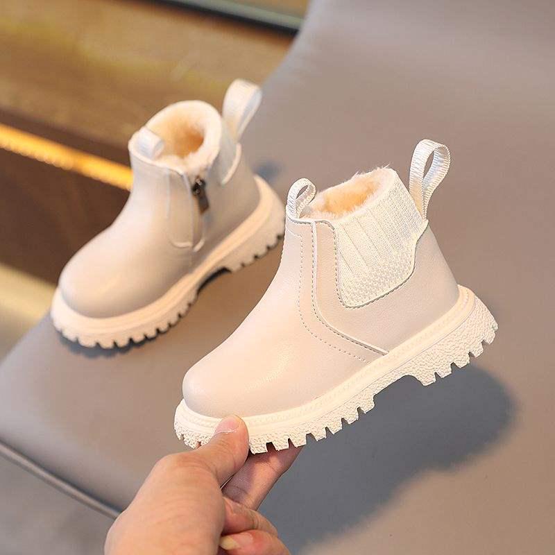 2025 Kids' British Style Martin Boots, Velvet-Lined, Non-Slip, Soft Sole Leather Boots for Boys and Girls