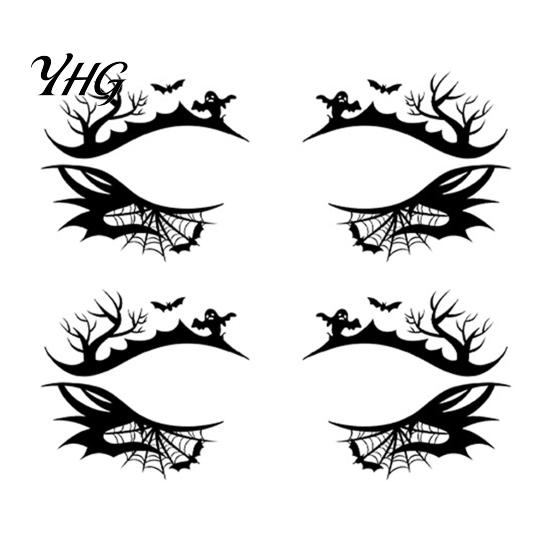 Waterproof Cosplay Makeup Transfers 2 Pairs Halloween Eye Tattoo Stickers, Temporary Face Decals with Quick Art for Novices Pumpkin Bat Spider