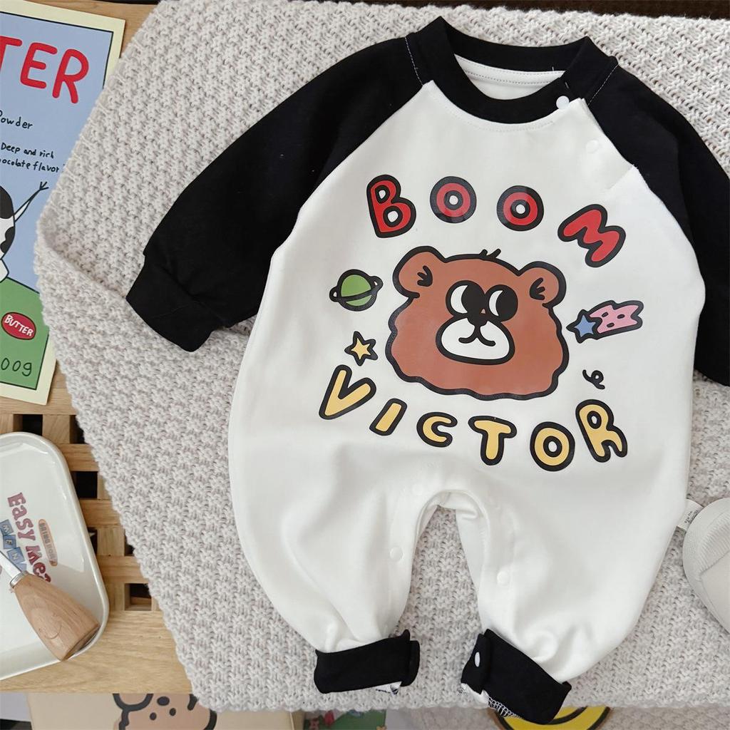 Trendy Little Bear Spring Baby Onesie - Cartoon Boy Romper Crawling Suit