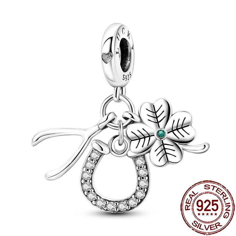 Charms Copper Lucky Horseshoe Clover Dreamcatcher Feather Dangle Beads Fit Bracelet Necklace Women Diy Jewelry