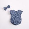 INS Summer Sleeveless Triangle Rompers Baby Girl Floral Flounced Sleeve Romper 6 Baby Cotton Thin Jumpsuit with Hair Band