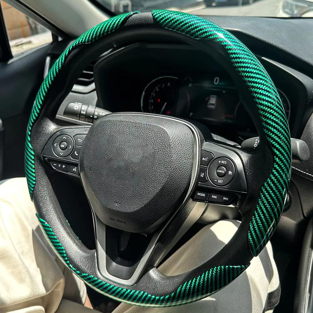 2PCS Universal Car Steering Wheel Cover 38cm Round Steering Wheel Non-slip Smooth Laser Carbon Fiber Car Interior Accessories
