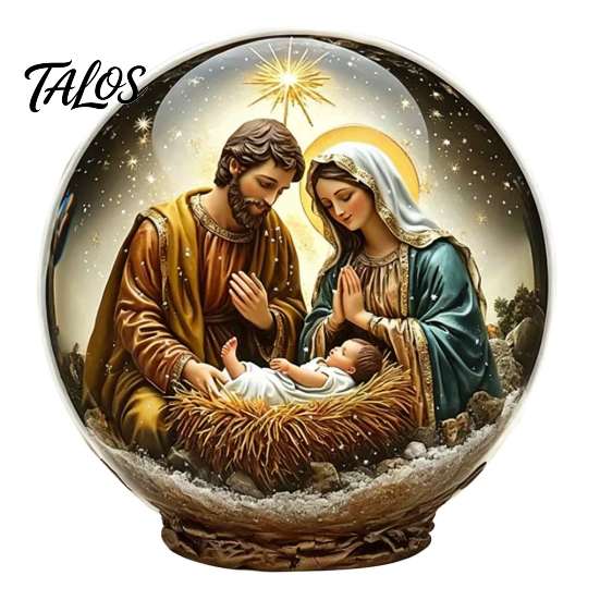 Decoración Religiosa Niño Jesús Bola de Cristal Navideña Figura, Acrílico 2D Cabaña de Invierno Carrusel Regalo Festivo Ligero Adornos de Mesa