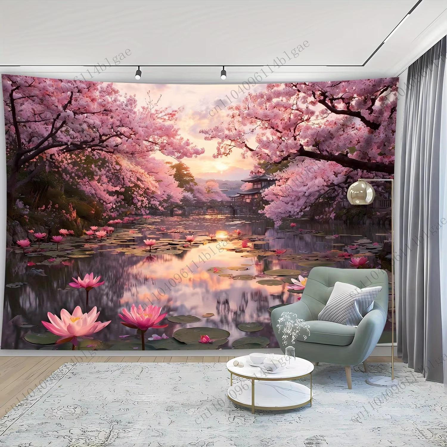 

Sakura Spring Home Decoration Aesthetic Wall Hanging Bedroom Dormitory Background Cloth Birthday Gift Room Decorating Item 29x37in