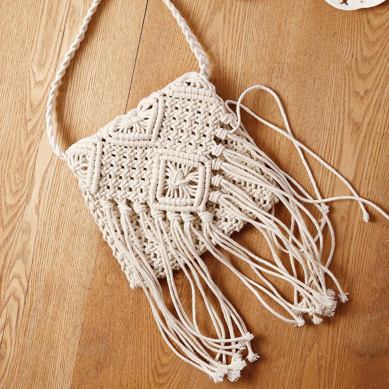 Handgefertigte Baumwollgewebte Gestrickte Quasten Umhängetasche Vintage Schulter Umhängetasche Damenmode Strand Sommer Handtaschen 2023 Tasche