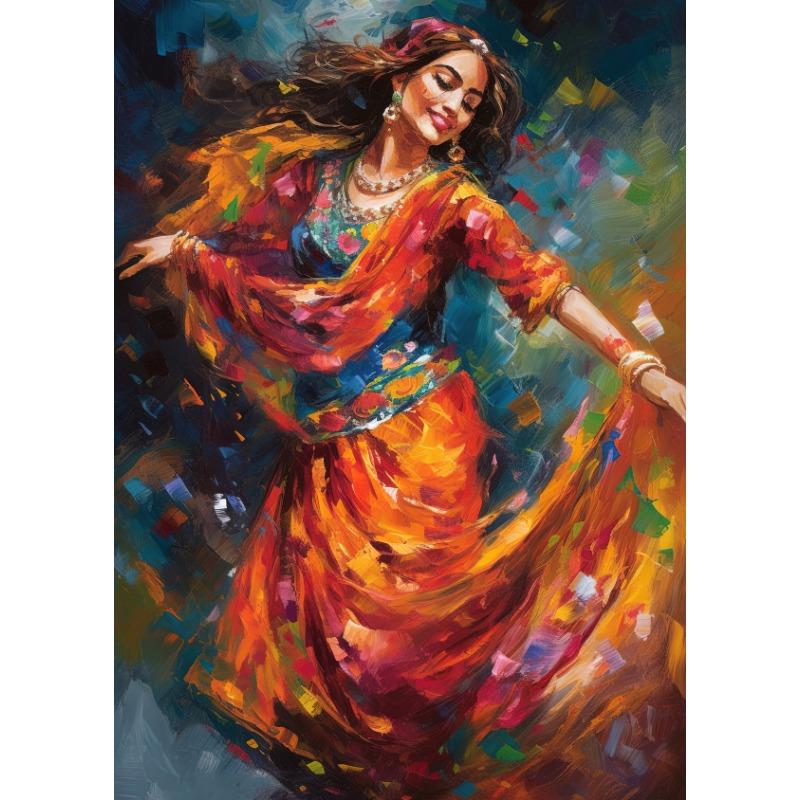 Vintage Traditional Indian Woman Folk Dance Poster Beautiful Indian Woman Art Canvas Painting Wall Print Picture Room Home Decor