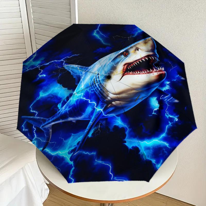 1pc Electric Shark Pattern Umbrella Design Automatic Opening and Closing Umbrella, High-quality Travel Umbrella,  C1128243