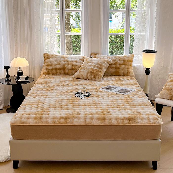 Luxurious Faux Rabbit Fur Bed Skirt & Velvet Mattress Protector