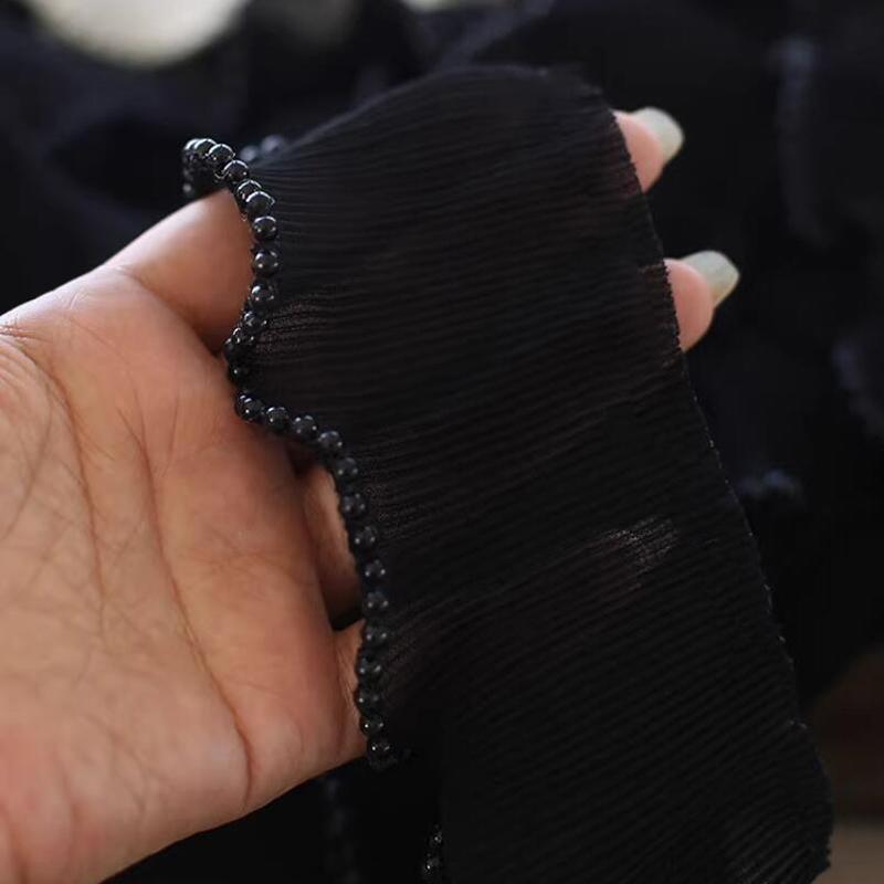 Embroidery White Black Flower Pearl Beads Lace Fabric Trim Ribbon DIY Sewing Ruffle Applique Craft