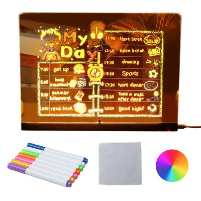 Quadro de Notas LED Recarregável Acrílico Bloco de Anotações Apagável Quadro de Mensagens Brilhante Lista de Tarefas Planejador Semanal Reutilizável
