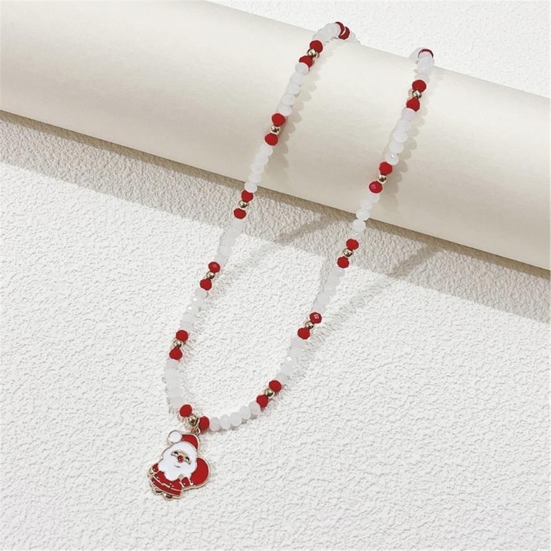 Fashion Cartoon Christmas Pendant Necklace Elegant Collar Necklace Choker Holiday Beaded Charm Neck Chain Party Jewelry